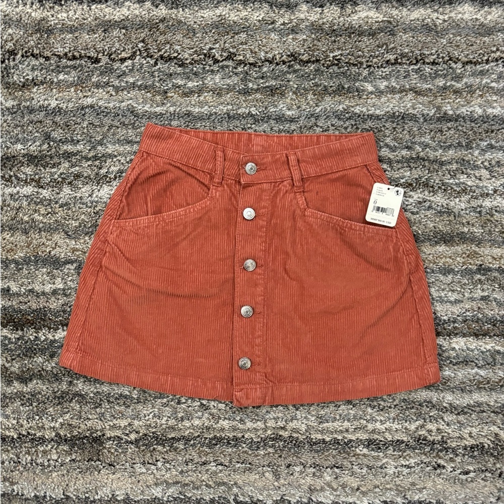 Free People Rust Corduroy Button-Front Mini Skirt - Picture 4 of 14